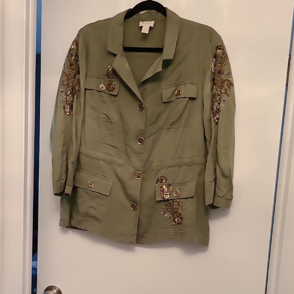 Embroidered Olive Green Women's Jacket